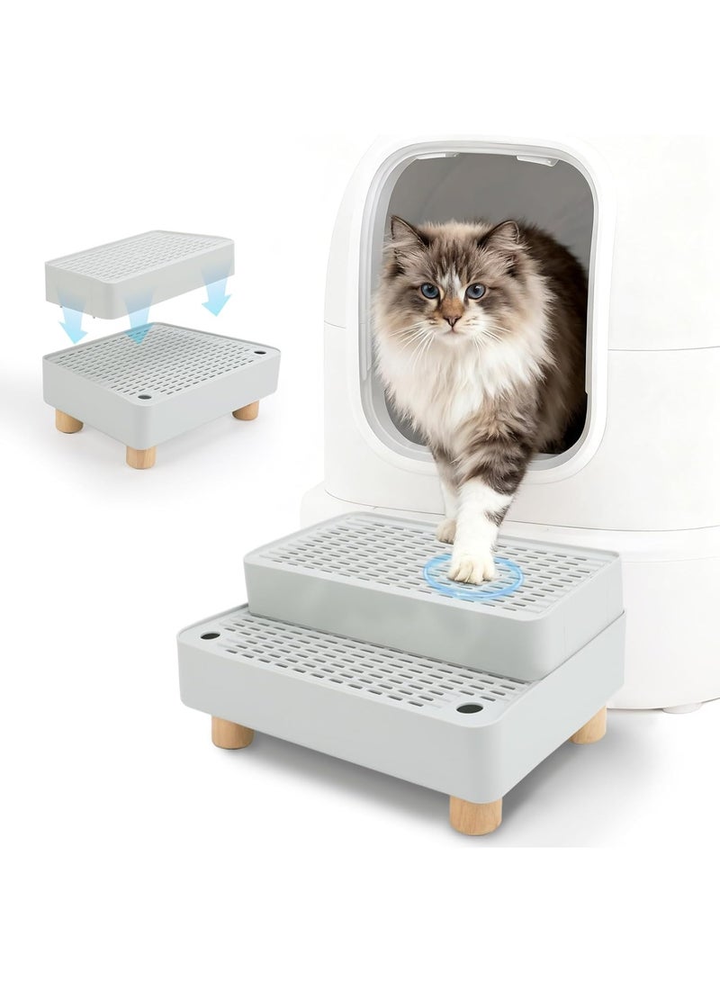 Meetion Elevated Cat Ramp for Litter Box, 2 Steps Cat Pedal Step Stool with Wooden Base, Detachable Double Layered Cats Litter Trapper, Suitable for Small&Elderly Cats, Non-Slip(Grey) - Image 1